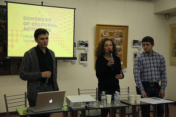 08.11.2014 Презентація проекту "Новий Донбас" від Конгресу активістів культури. Учасники: Лора Артюгіна – керівник проекту; Олександр Фоменко – головний менеджер проекту; Артем Бутов – боєць Нацгвардії, координатор проекту.